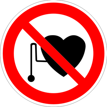 P11 запрещается работа (присутствие) людей со стимуляторами сердечной деятельности (пластик, 200х200 мм) - Знаки безопасности - Запрещающие знаки - vektorb.ru