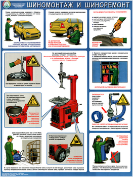 ПС72 Безопасность в авторемонтной мастерской. шиномонтаж и шиноремонт (ламинированная бумага, А2, 1 лист) - Плакаты - Автотранспорт - vektorb.ru